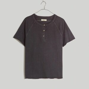 BNWT Madewell Garment-Dyed Raglan Henley Tee Coal Black Small